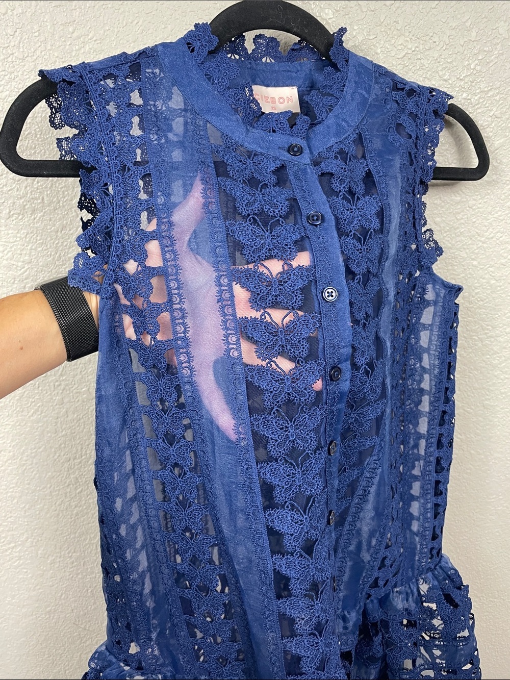 Ciebon Cara Butterfly Lace Shift Dress Navy Blue Mini Sz XS - Picture 4 of 9